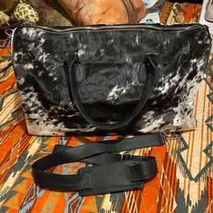 New Hair on Duffle Bag with Handles and Long Strap.  Black and White